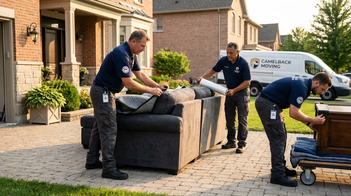 Large estate moving crew wrapping furniture in Harristown, IL